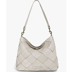 American Leather Co. Mercer Woven Top Zip Hobo (Ecru Smooth)